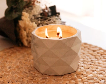 Handmade concrete potted soy wax candle