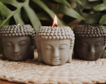 Buddha candle made of soy wax, handmade concrete pot