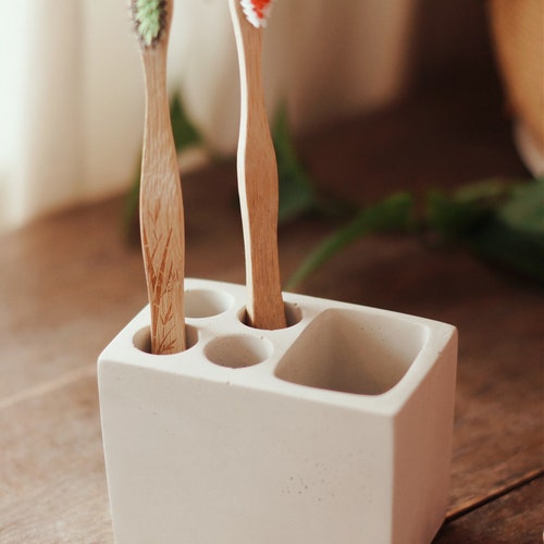 Concrete Toothbrush Holder With Drainage Toothbrush Stand Etsy