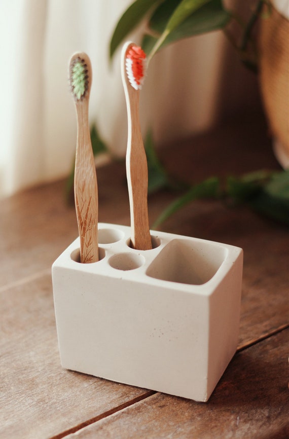 Porte-brosse à dents en béton fait main | Organisateur minimaliste salle de bain | Accessoire moderne et déco