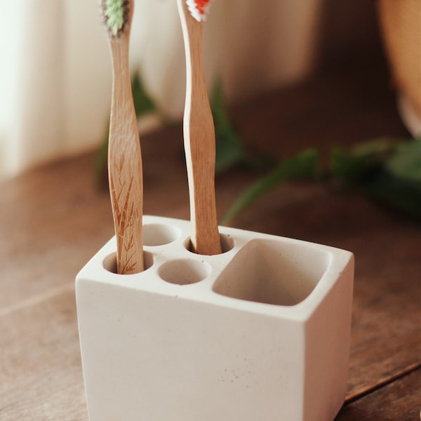 Handmade concrete toothbrush holder