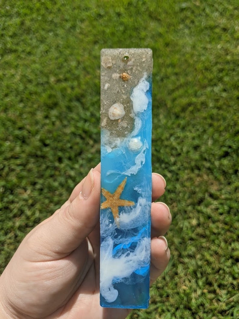 Epoxy resin ocean scene bookmark handmade with sand and shells Etsy