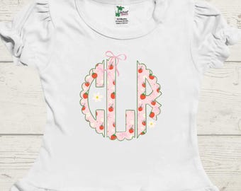 Personalized Strawberry Monogram Romper | Baby Girl Flutter Bubble Outfit