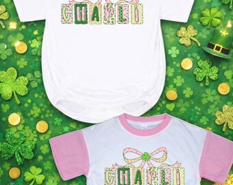 Personalized St. Patrick's Day Bodysuit | Shamrock Bow, Patchwork Name Shirt