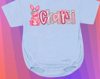 Personalized Easter Bunny Name Shirt | Girls Custom Easter Outfit, Romper, Peplum Tee
