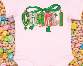 Personalized St. Patrick's Day Baby Onesie | Shamrock Bow, Custom Name