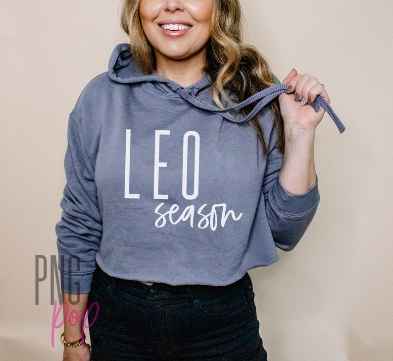 May include: A grey cropped hoodie with a white print that says "LEO season".