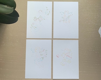 4 Kunst Postkarte Bundle | Cupid | Valentinstag | Minimalistische Kunstdruck | Wohnheim Druck | Büro-Dekor