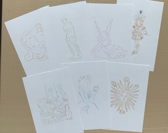 7 Kunst Postkarte Bundle | Marie Antoinette Druck | Minimalistische Kunstdruck | Französisch Kunstdruck | Renaissance Kunstdruck | Louvre | Skulptur