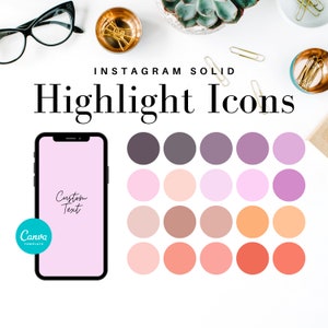Instagram Highlight Icons |  Pink, Purple, Peach Highlight set | Insta Pack | Solid Colours | Custom text | Editable Icons | Canva Template