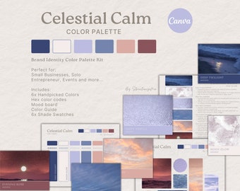 Kit de palette de couleurs pour identité de marque | Palette de couleurs Canva modifiable avec codes hexadécimaux | Trousse de marque pour petite entreprise | Calme céleste | Pourpre Rouge