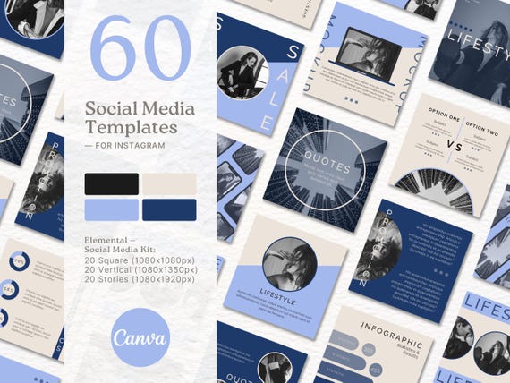 Aesthetic Instagram Templates Blue Social Media Templates Beige ...
