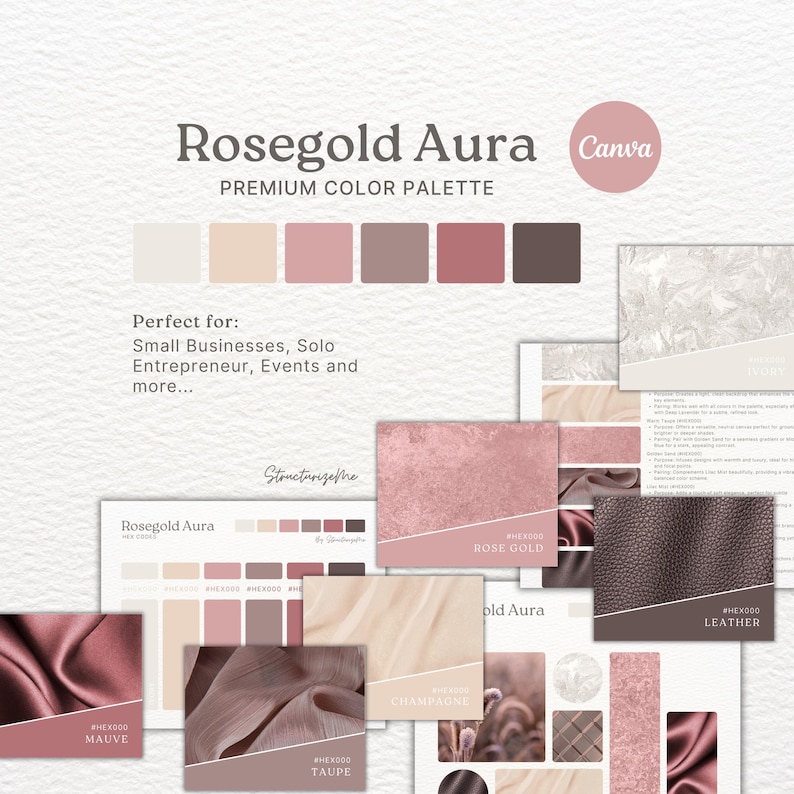 Rose Gold Farbpalette Feminine Markenidentität Mauve Champagner Blush Elfenbein Hochzeit Branding Bild 1