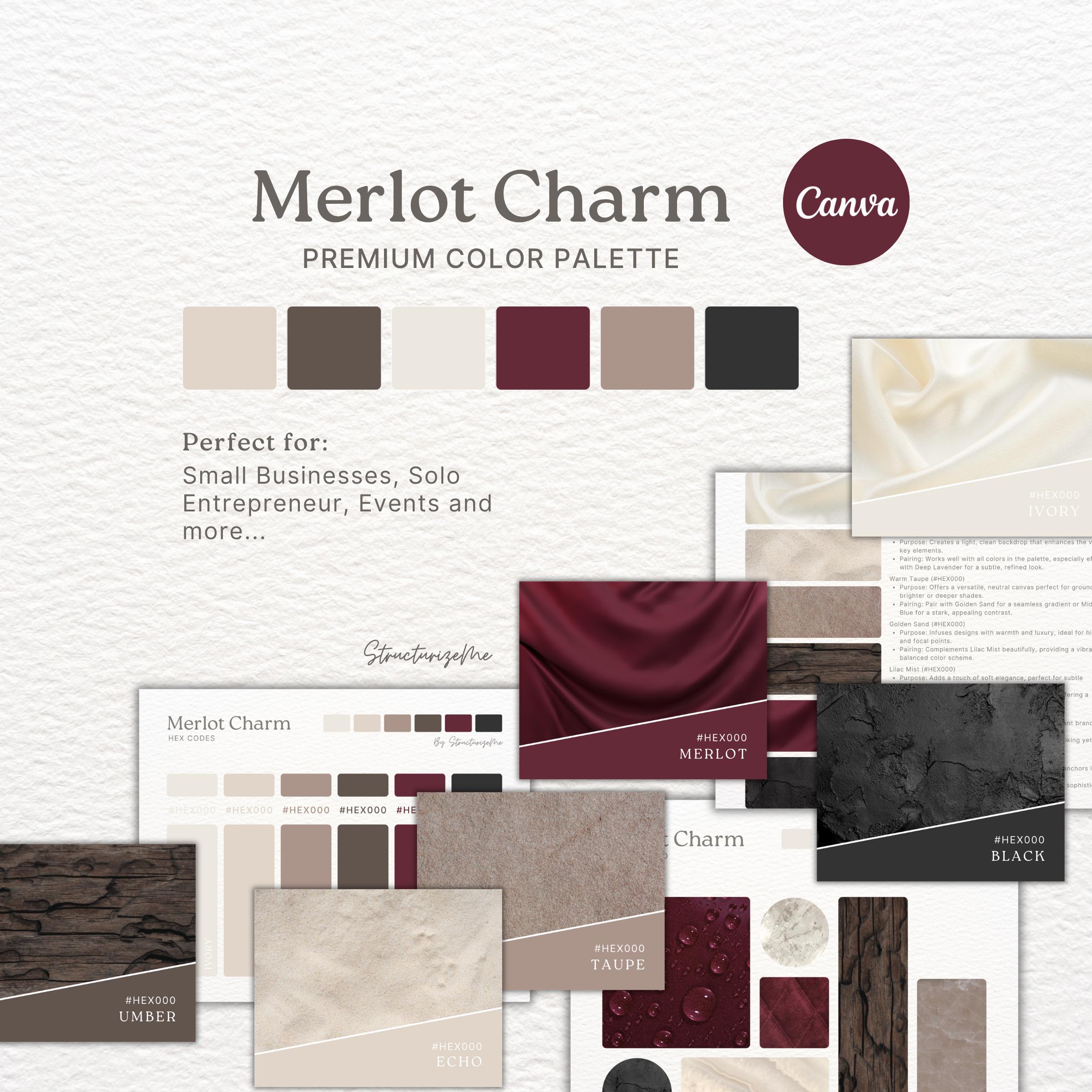 Merlot Color Palette Dark Feminine Brand Identity Burgundy Taupe Ivory ...