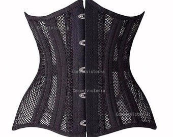 Corsetvictoria Black Mesh Satin Net Waist Training Underbust Corset Gothic Costume Bustier Top