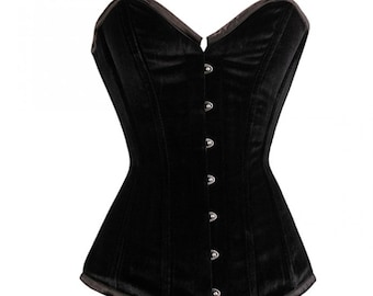 Black Velvet Overbust Long Line Corset Gothic Halloween Costume Bustier Top