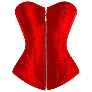 Red Satin Handmade Overbust Zipper Corset Gothic Christmas Costume ...