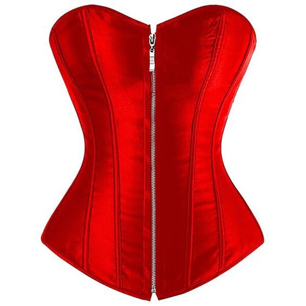 Rot Satin Handgemachte Überbrust Reißverschluss Korsett Gothic Weihnachten Kostüm Bustier Top