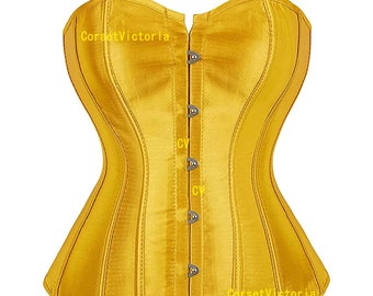 Steel Boned Yellow Satin Overbust Corset Gothic Handmade Bustier Top