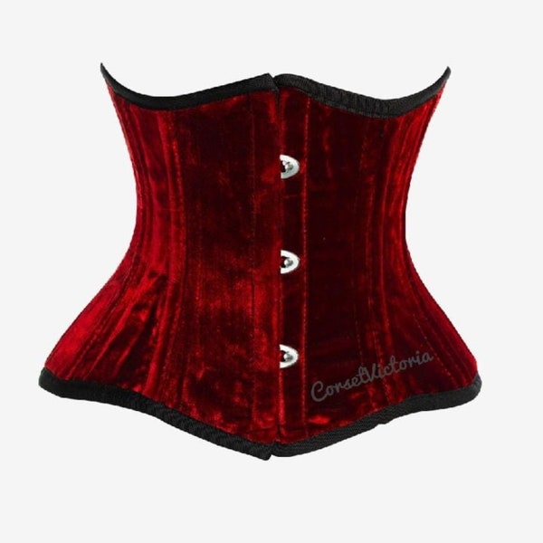 Rotes Samt Unterbrust handgemachtes Korsett für Weihnachtskostüm Gothic Taille Training Top