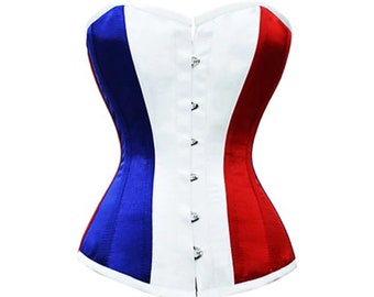Red White And Blue Overbust Corset France Flag Costume Bustier Top