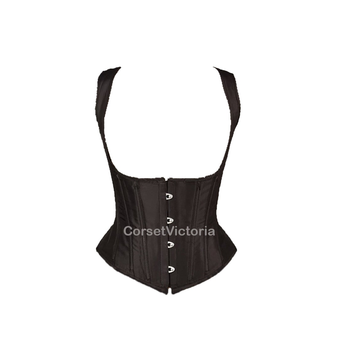 Black Satin Underbust Corset With Shoulder Straps Gothic Etsy
