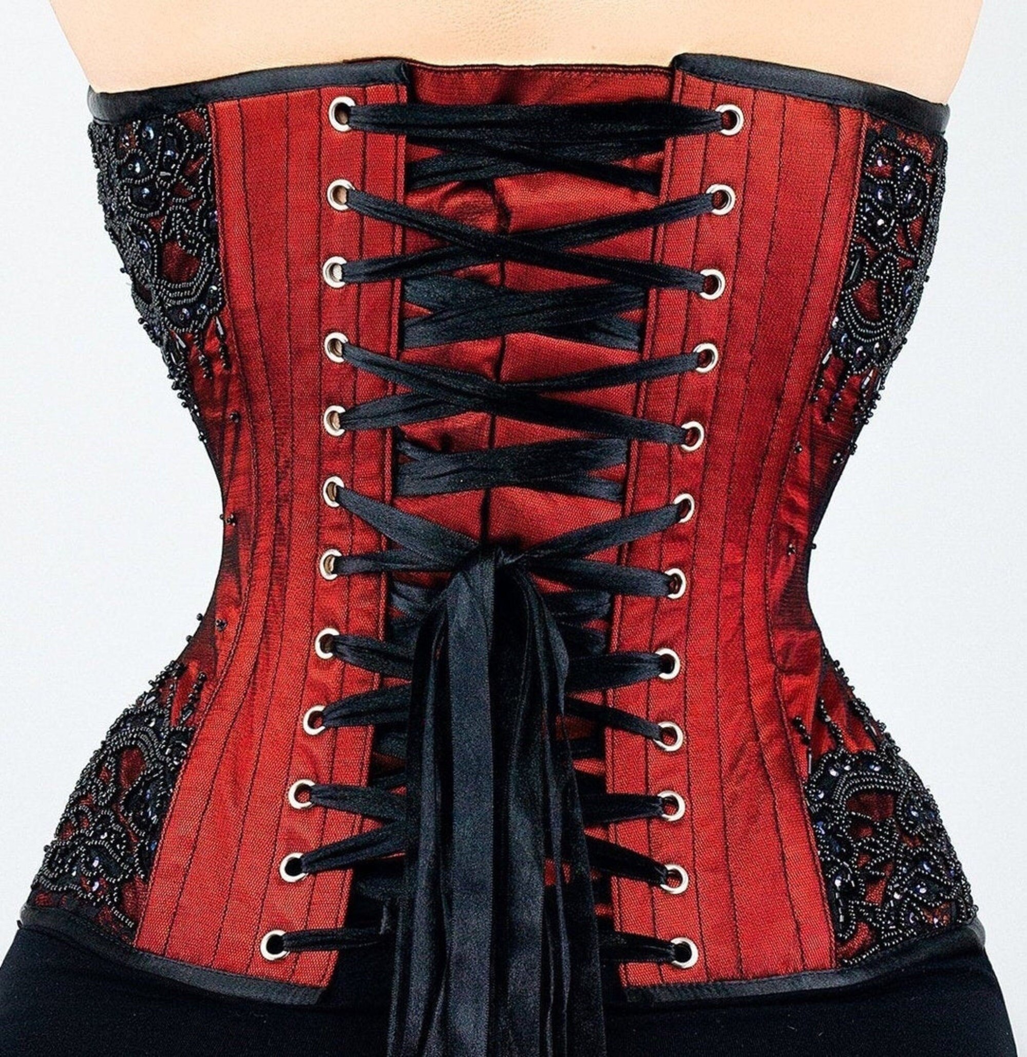 Custom Made Red and Black Damask Overbust Corset