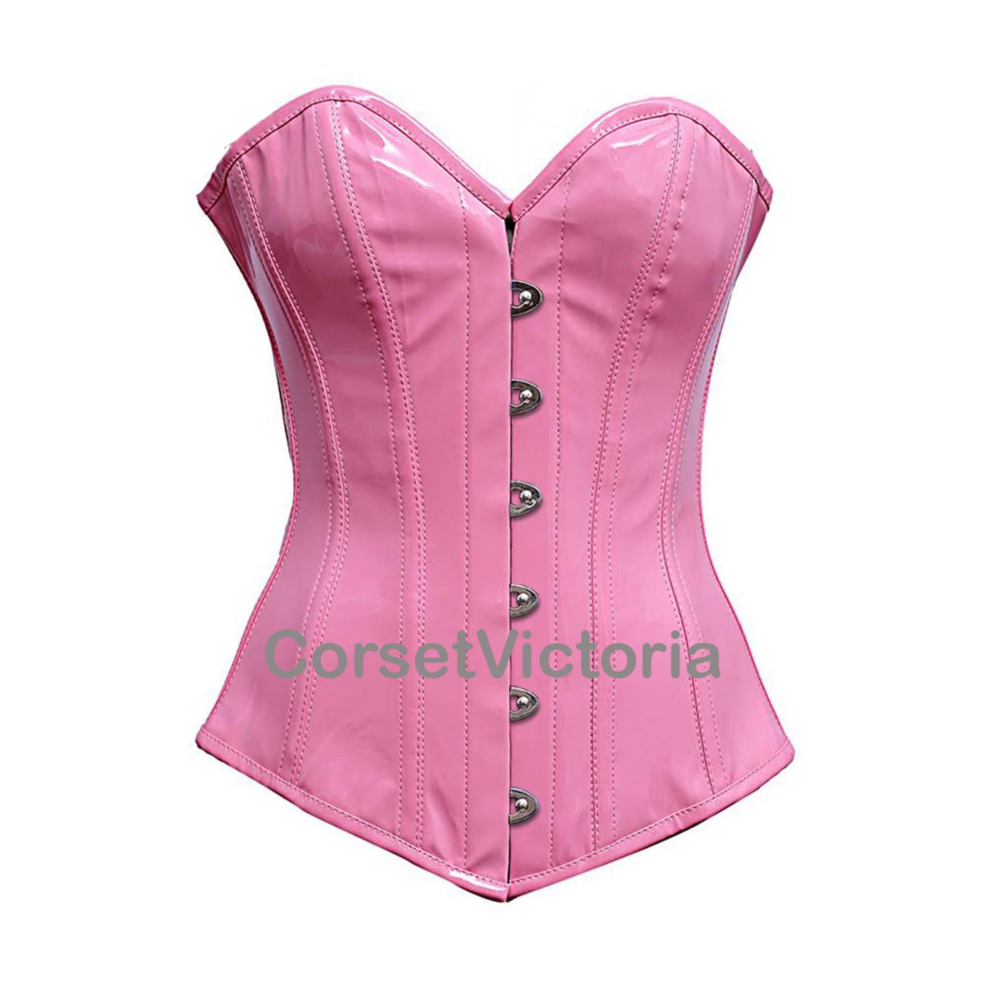 Pink Corset PVC Leather Gothic Burlesque Bustier Underbust Women's Day Top  
