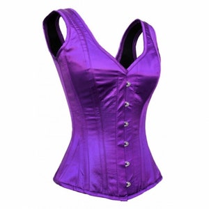 Purple Satin Overbust Shoulder Straps Handmade Corset Halloween Outfit Bustier Top image 1