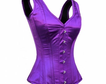 Purple Satin Overbust Shoulder Straps Handmade Corset Halloween Outfit Bustier Top