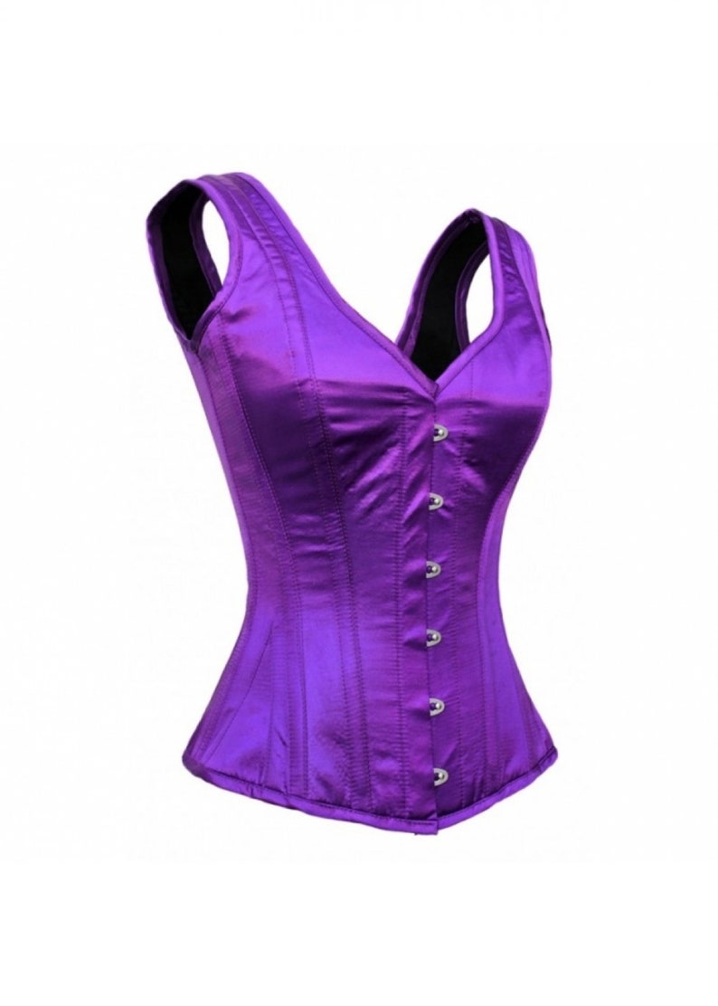 Purple Satin Overbust Shoulder Straps Handmade Corset Halloween Outfit Bustier Top image 1