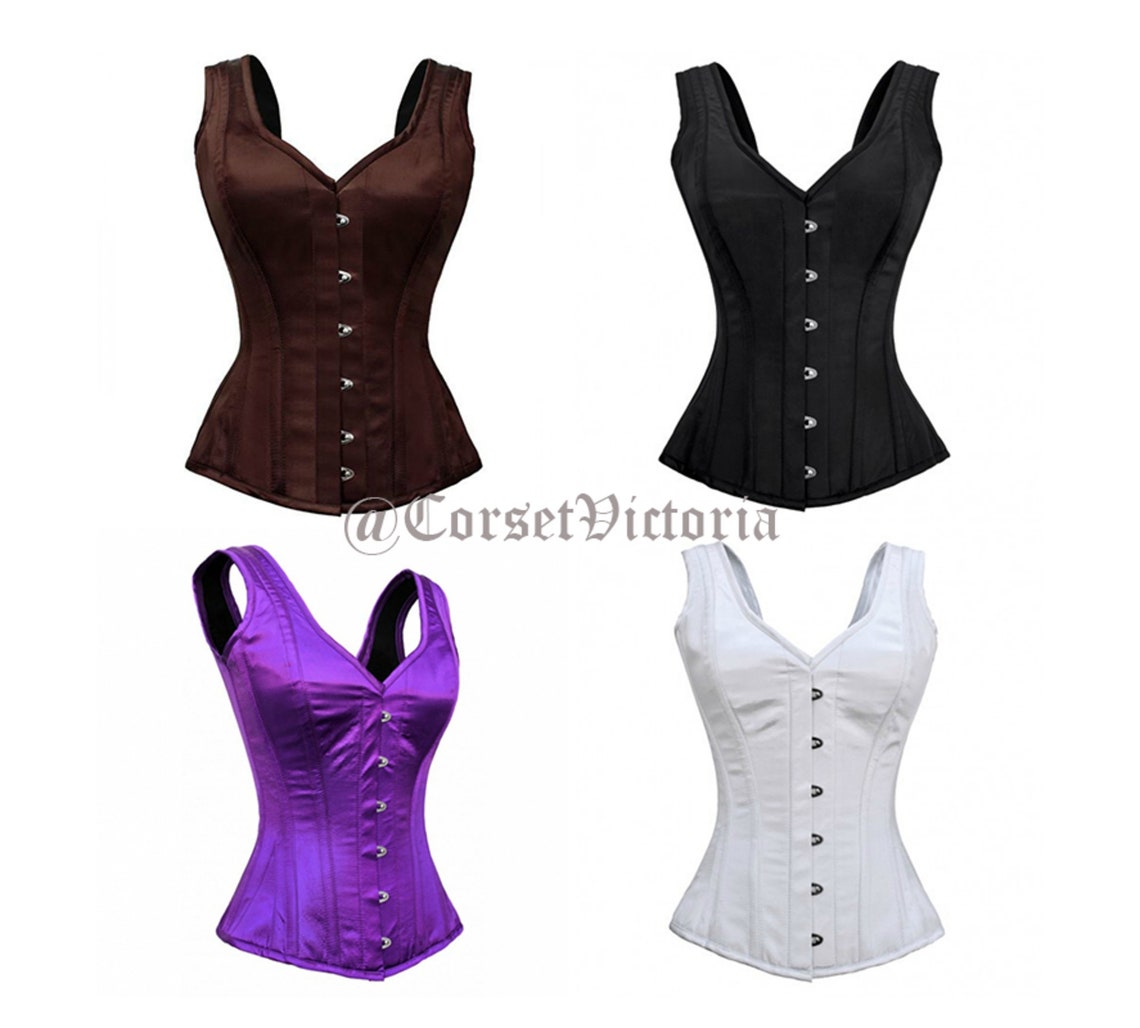 Corsetvictoria Satin Overbust Corset With Shoulder Straps Etsy