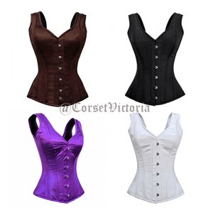 Purple Satin Overbust Shoulder Straps Handmade Corset Halloween Outfit Bustier Top image 2