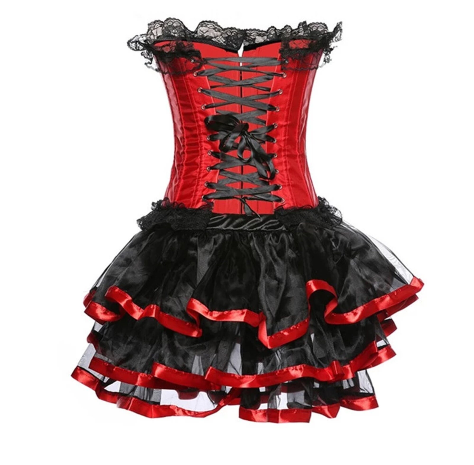 Red and Black Overbust Satin Corset Dress With Skirt Bustier - Etsy