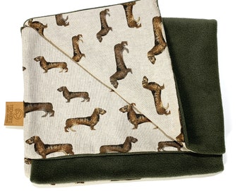 Dog blanket, sofa blanket, cuddly blanket, dachshund blanket No.1 with canvas cotton and fleece back, wallable, washable