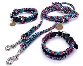 Dog leash & collar series, colorful rope, turquoise, pink, choice of wrapping, Biothane
