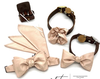 Bow tie, tie, blossom, handkerchief for dog and master, wedding accessories, bow, wild silk, wedding