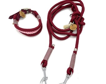 Dog leash and/or collar series (not a set), red, pink, cotton rope, adjustable, silver, maritime, pink, red, sailing rope