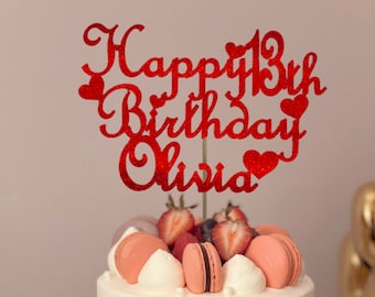 Happy Birthday Glitter Cake Topper Personalized with Name and Age