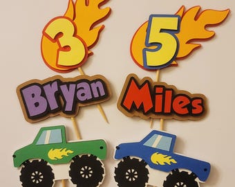Personalized Monster Truck Cupcake Toppers: Handmade Birthday Party Decor