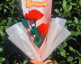 Handmade Pipe Cleaner Rose Bouquet, Custom Text Gift