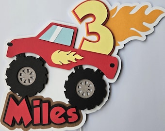 Personalized Monster Truck Cake Topper: Handmade Birthday Party Decor