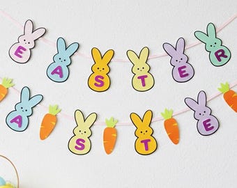 Pastel Easter Bunny Carrot Banner | Customizable Holiday Decorations