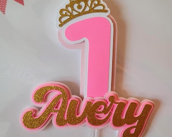 Personalized Birthday Cake Topper: Name & Age, Crown Topper