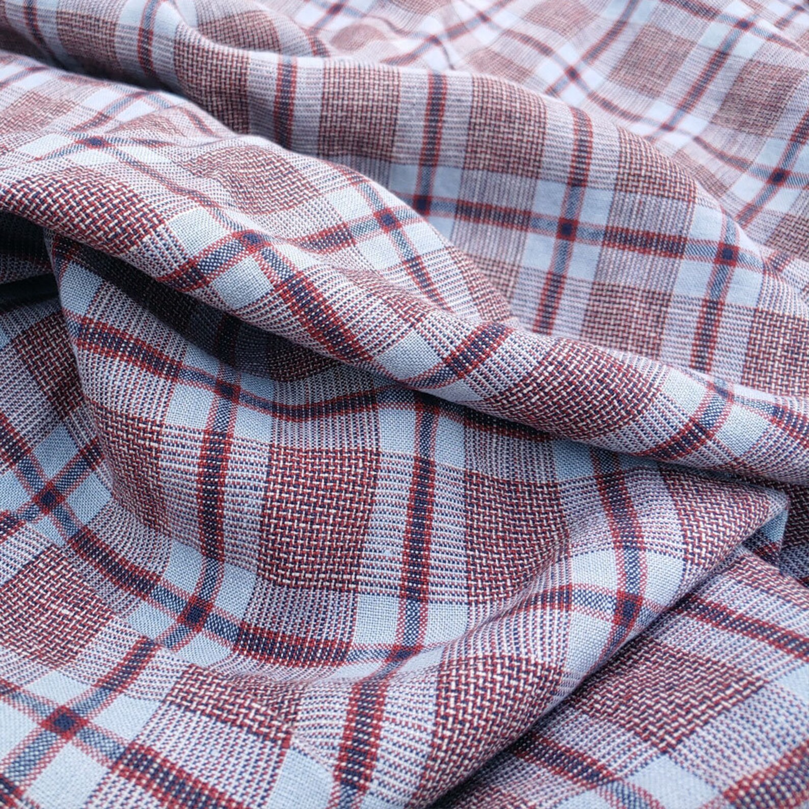 Reine Leinen Stoff rot grau karierten Muster Tartan-Check ...