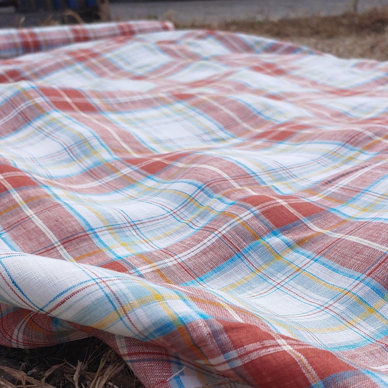 Linen 100 Pure Linen Check Fabric by Half Yard Tartan Check Etsy
