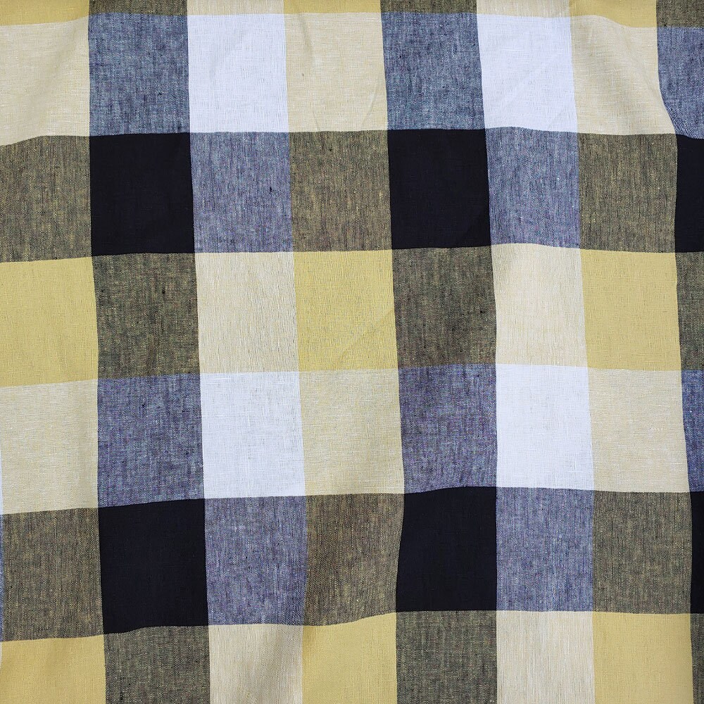 Pure Linen fabric yellow big gingham check by half yard 4533 Etsy