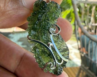 Chlum Moldavite Tektite Sterling Silver Pendant - 5.83 g