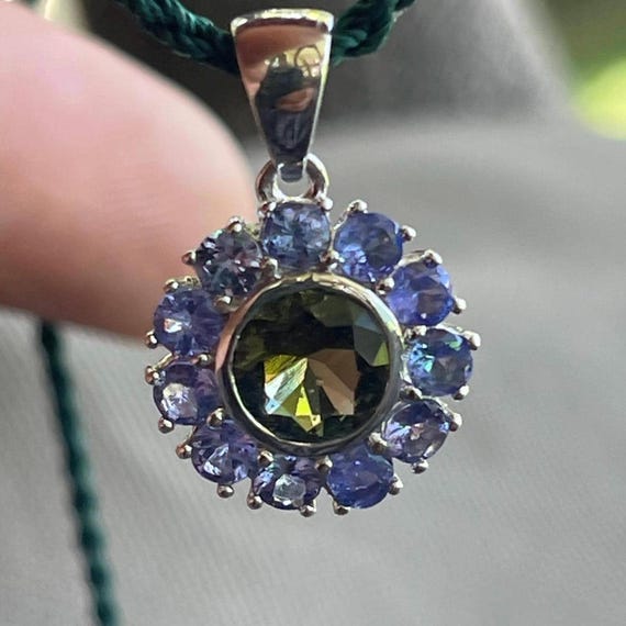Powerful Moldavite Gem Tanzanite Pendant Israel