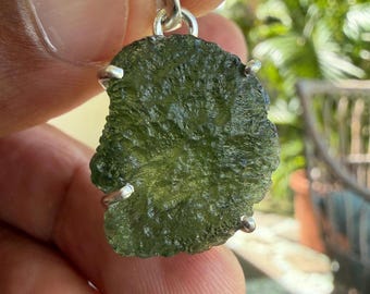 Chlum Moldavite Tektite Sterling Silver Pendant - 6.49 g